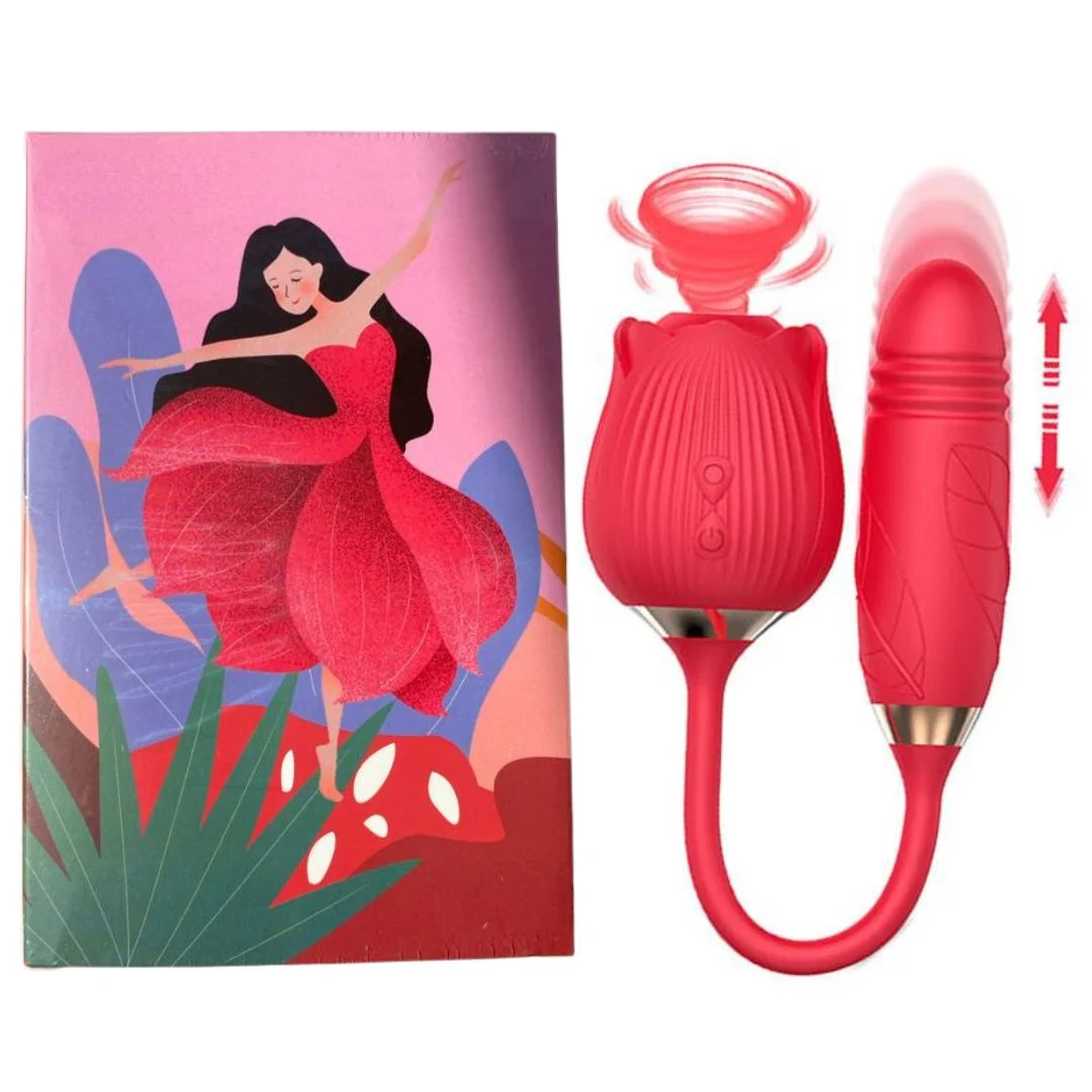 The Thrusting Double Rose Toy Clit Sucker With Thrusting Bullet Vibrator