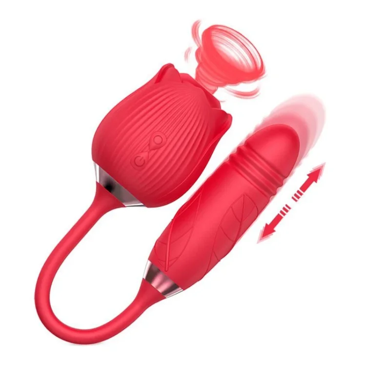 The Thrusting Double Rose Toy Clit Sucker With Thrusting Bullet Vibrator