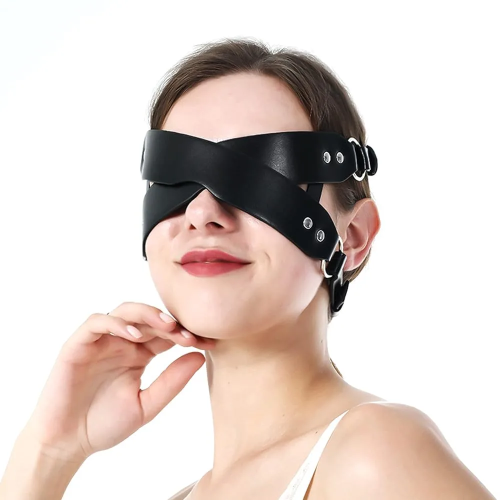 Binding Leather Eye Mask - Black PU Leather ( K0231 )