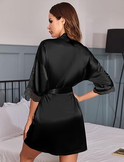 Sexy Satin Robe with Black Thong Set ( K0722 )