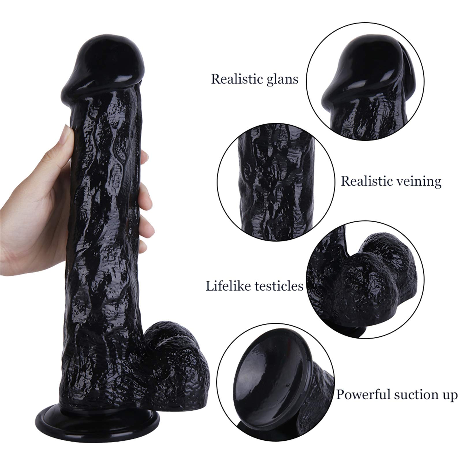 9.8 Inch Black Realistic Dildo ( D0802 )