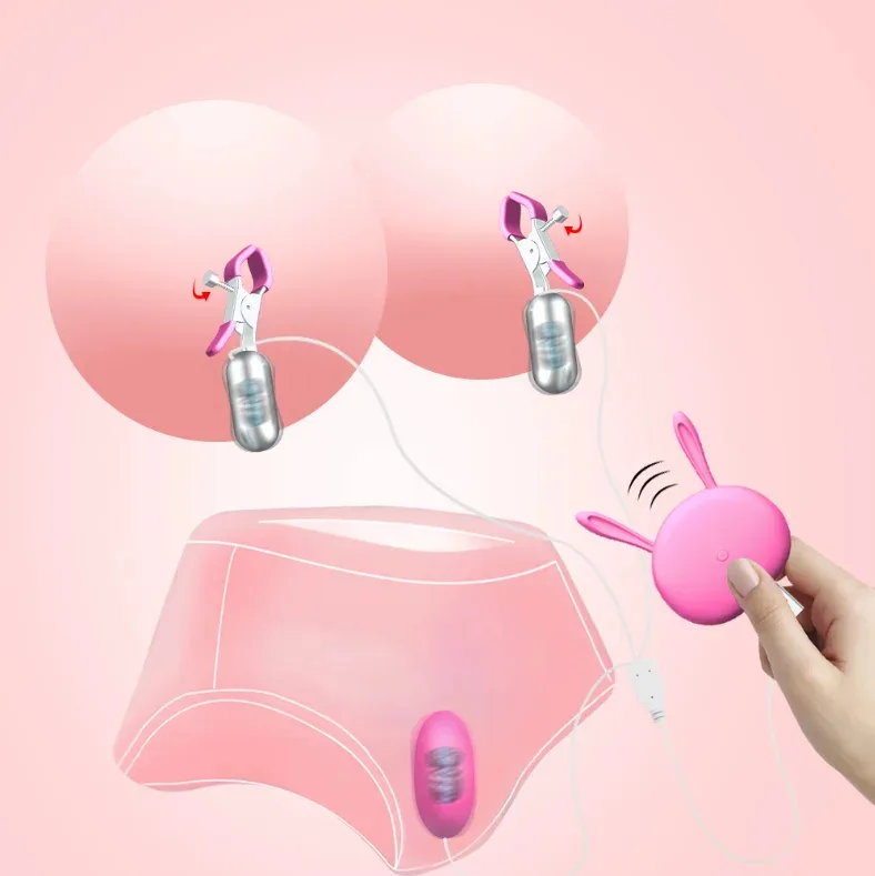 Remote Controllable Wearable Vibrator Set – Rechargeable Nipple Stimulator & Love Egg ( C0340 )