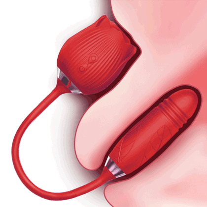 The Thrusting Double Rose Toy Clit Sucker With Thrusting Bullet Vibrator