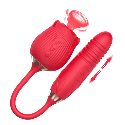 The Thrusting Double Rose Toy Clit Sucker With Thrusting Bullet Vibrator