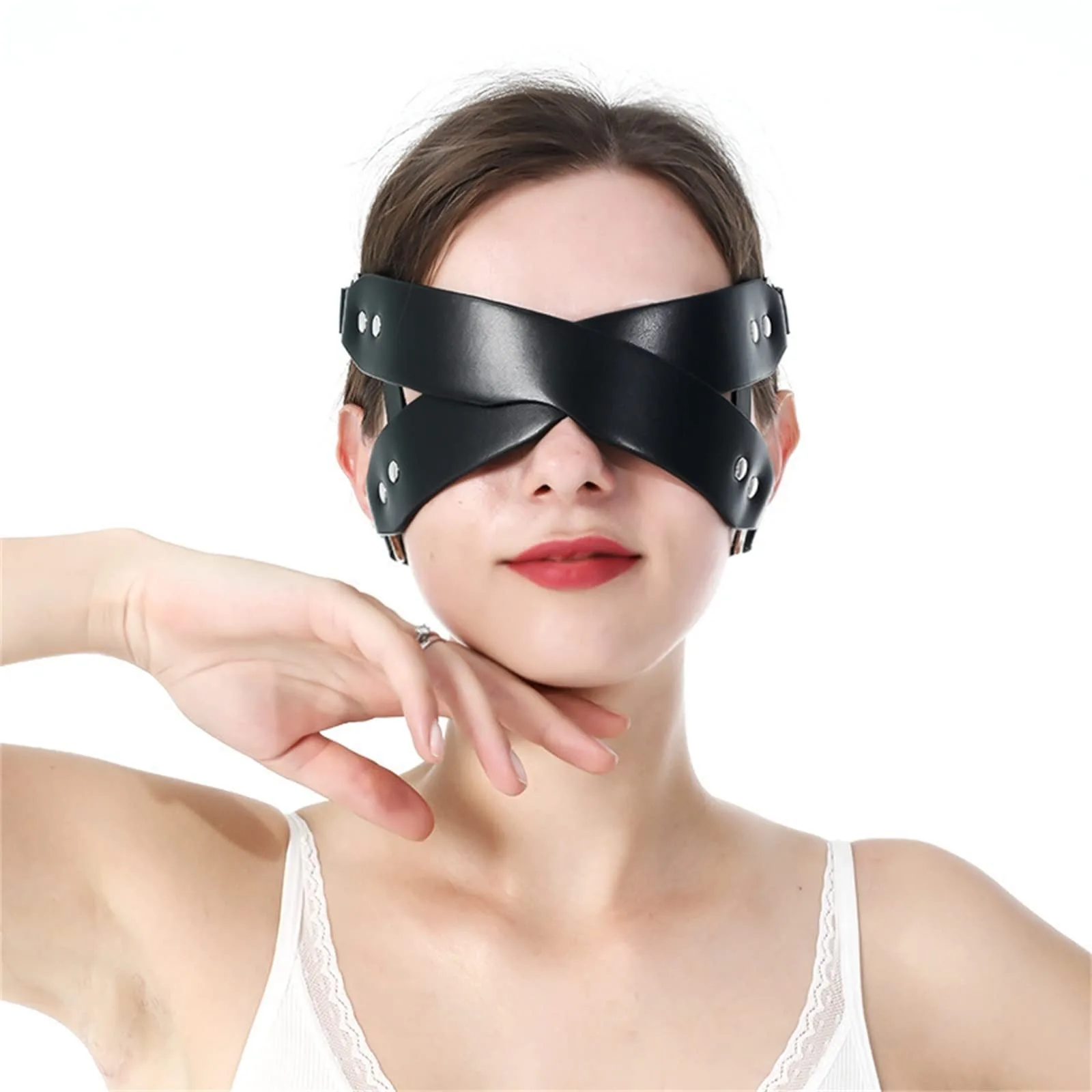 Binding Leather Eye Mask - Black PU Leather ( K0231 )