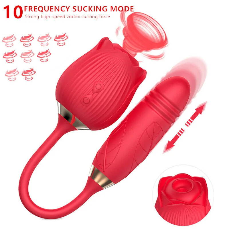 The Thrusting Double Rose Toy Clit Sucker With Thrusting Bullet Vibrator