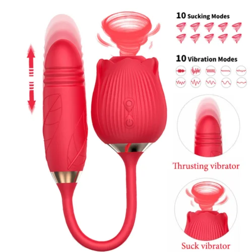 The Thrusting Double Rose Toy Clit Sucker With Thrusting Bullet Vibrator